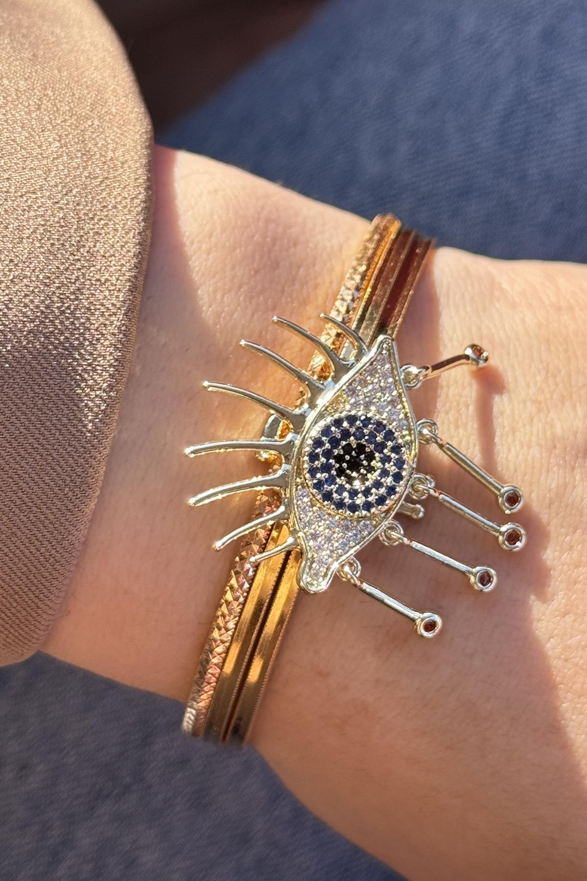 Altın Renk Göz Figürlü Taş Detaylı Ajda Charm / Kolye/ Bileklik Ucu