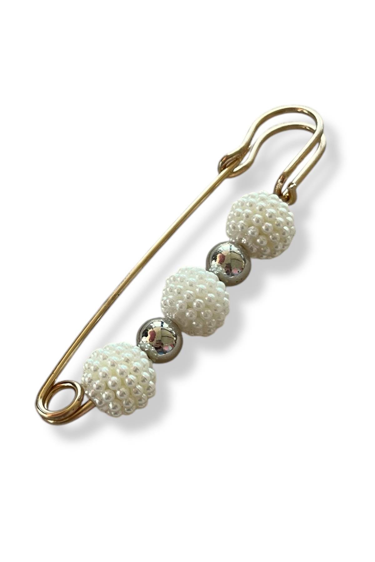 Altın Renk İnci Detaylı Eşarp İğnesi /Broş