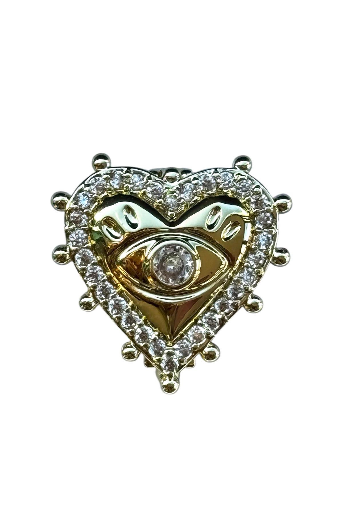 Altın Renk Kalp Figürlü Taş Detaylı Ajda Charm / Kolye/ Bileklik Ucu