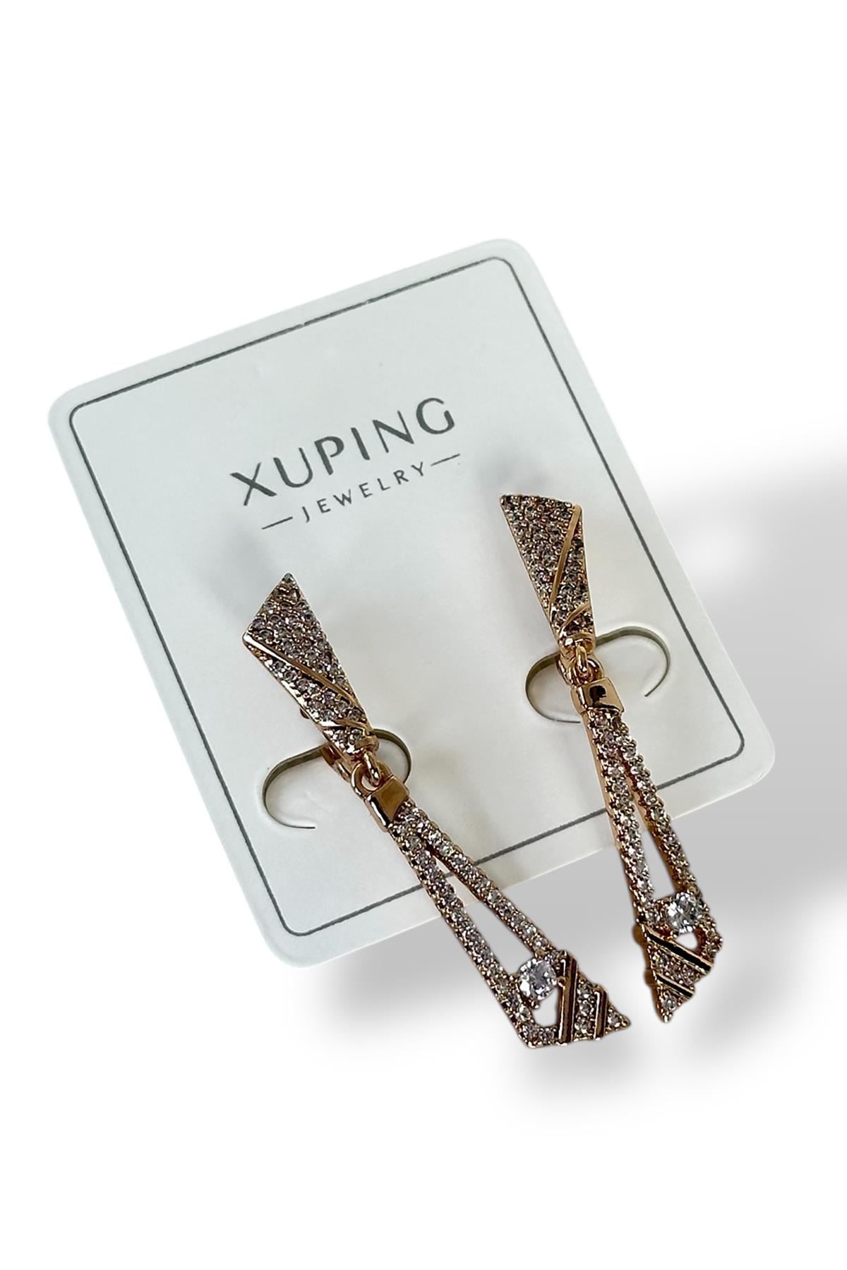 Altın Renk Taş Detaylı Çelik Xuping Küpe (Çift)