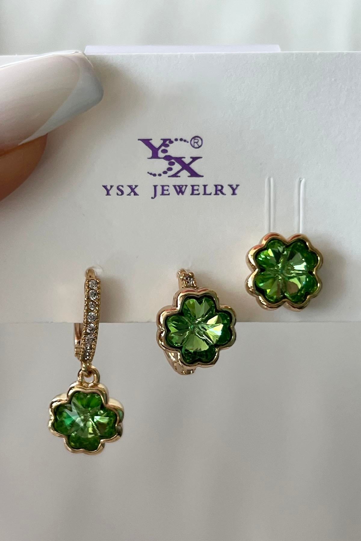 Altın Renk Taş Detaylı VİP 3lü YSX Küpe Set 