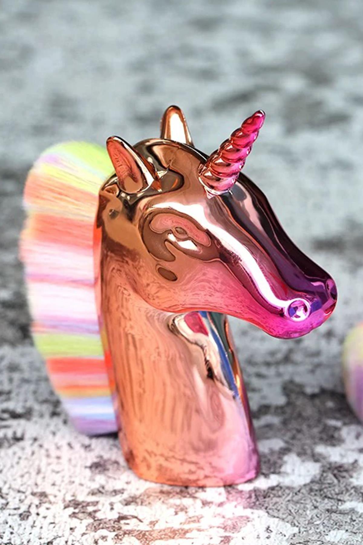 Altın Renk Unicorn Figürlü Allık/Makyaj Fırçası