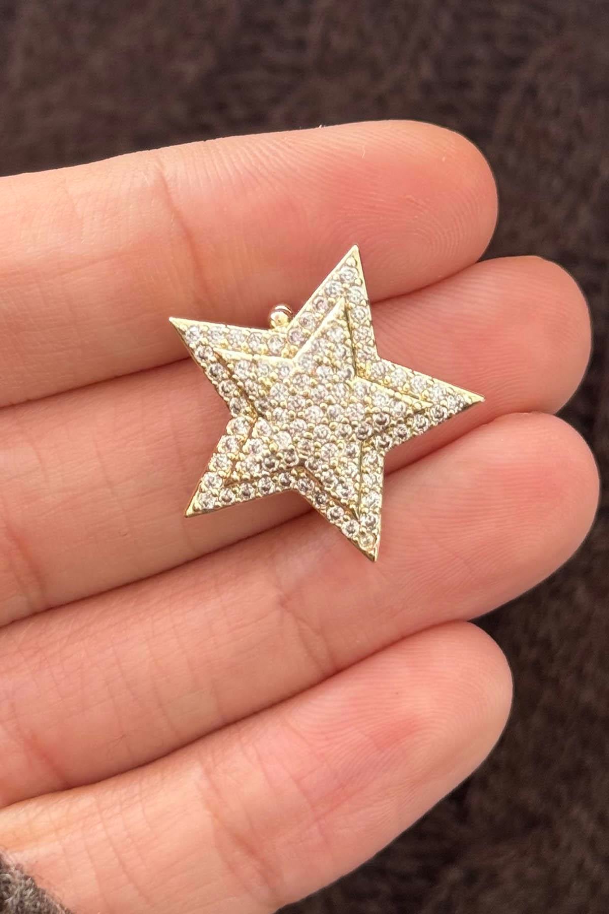 Altın Renk Yıldız Figürlü Taş Detaylı Ajda Charm / Kolye/ Bileklik Ucu