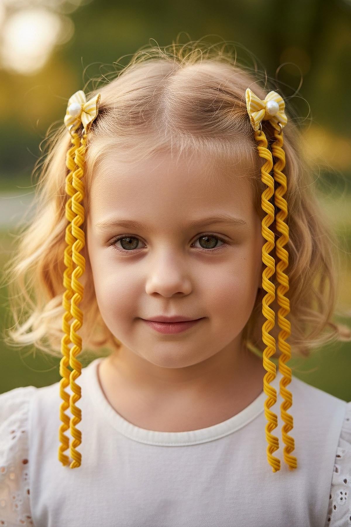 2li Sarı Renk Kurdele Figürlü Çocuk Yan Toka