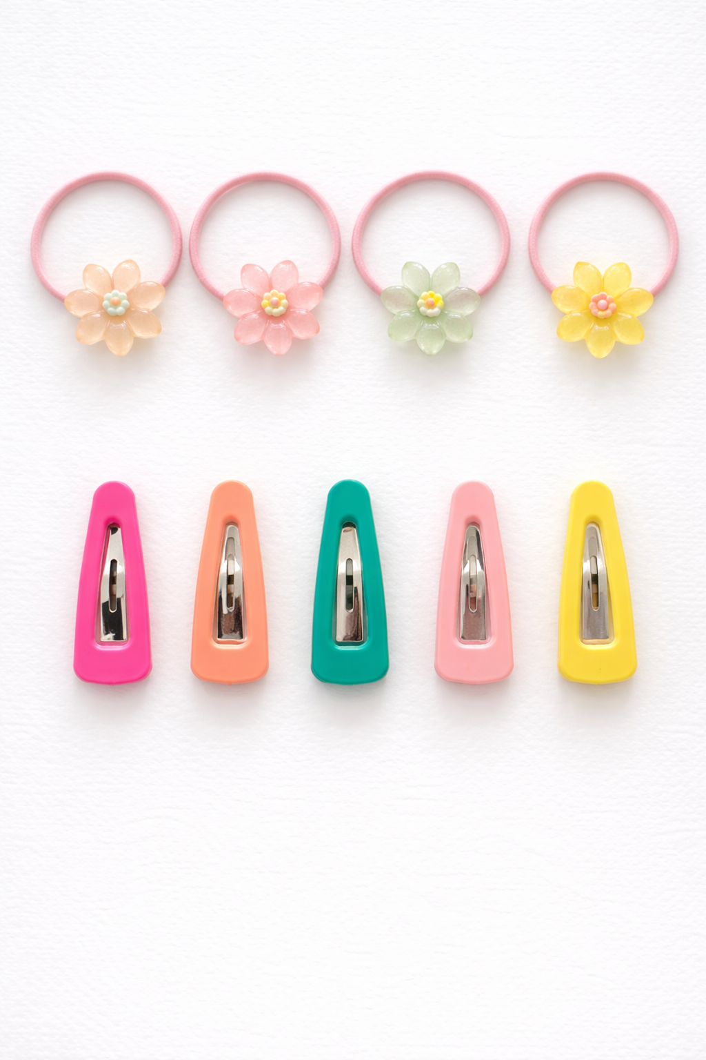 Karışık Renk Çiçek Figürlü Lastik Toka Ve Yan Toka Set