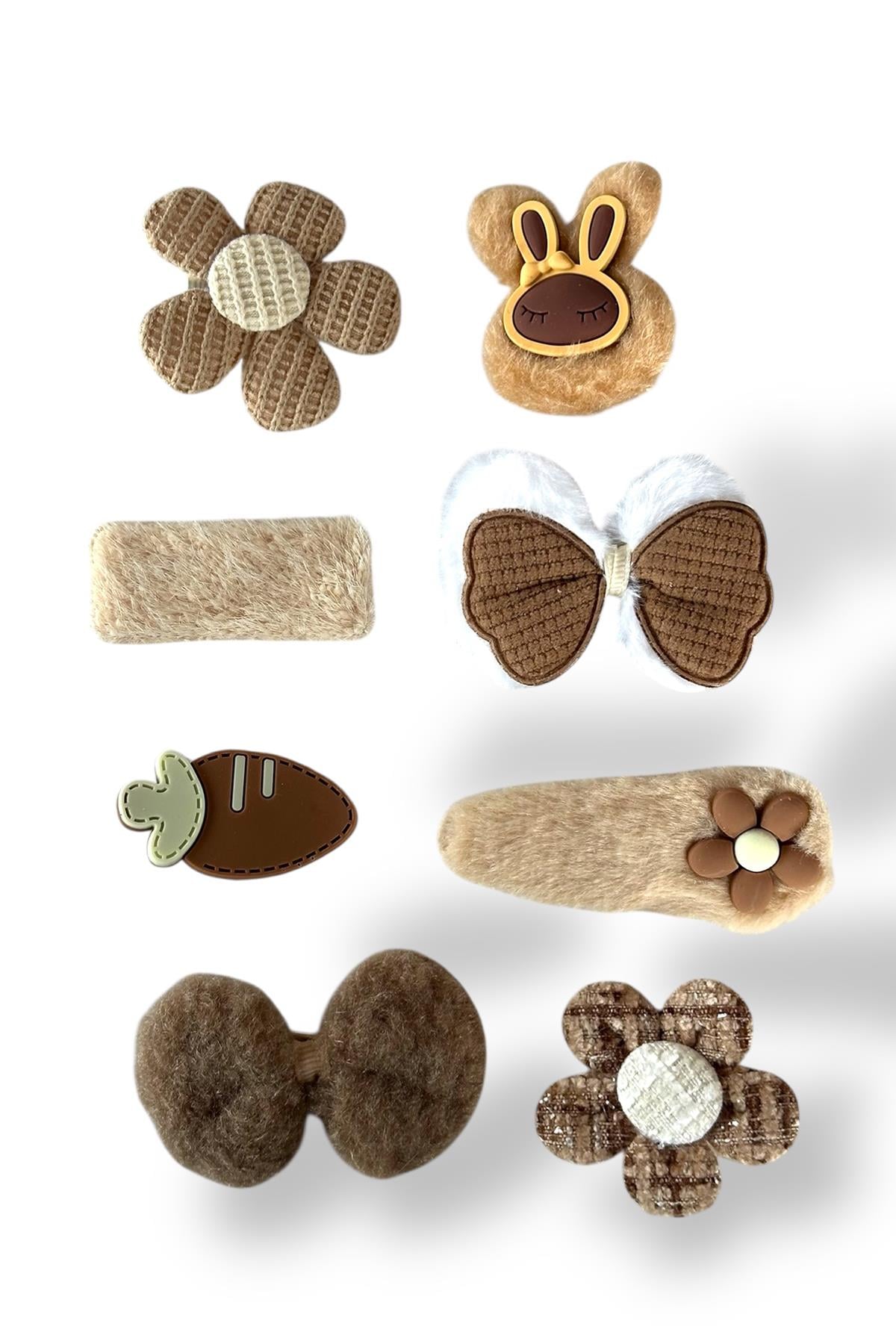 Kahve Renk Karışık Figürlü Yan Toka Set