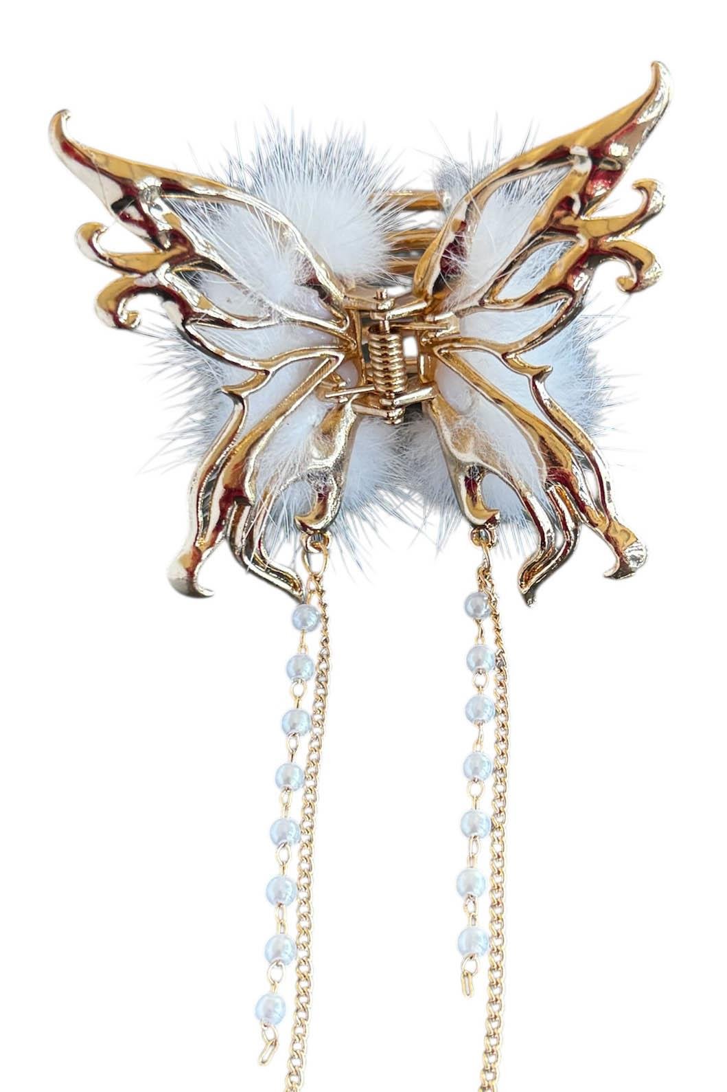 Altın Renk Kelebek Figürlü İnci Detaylı Sallantılı Metal Mandal Toka