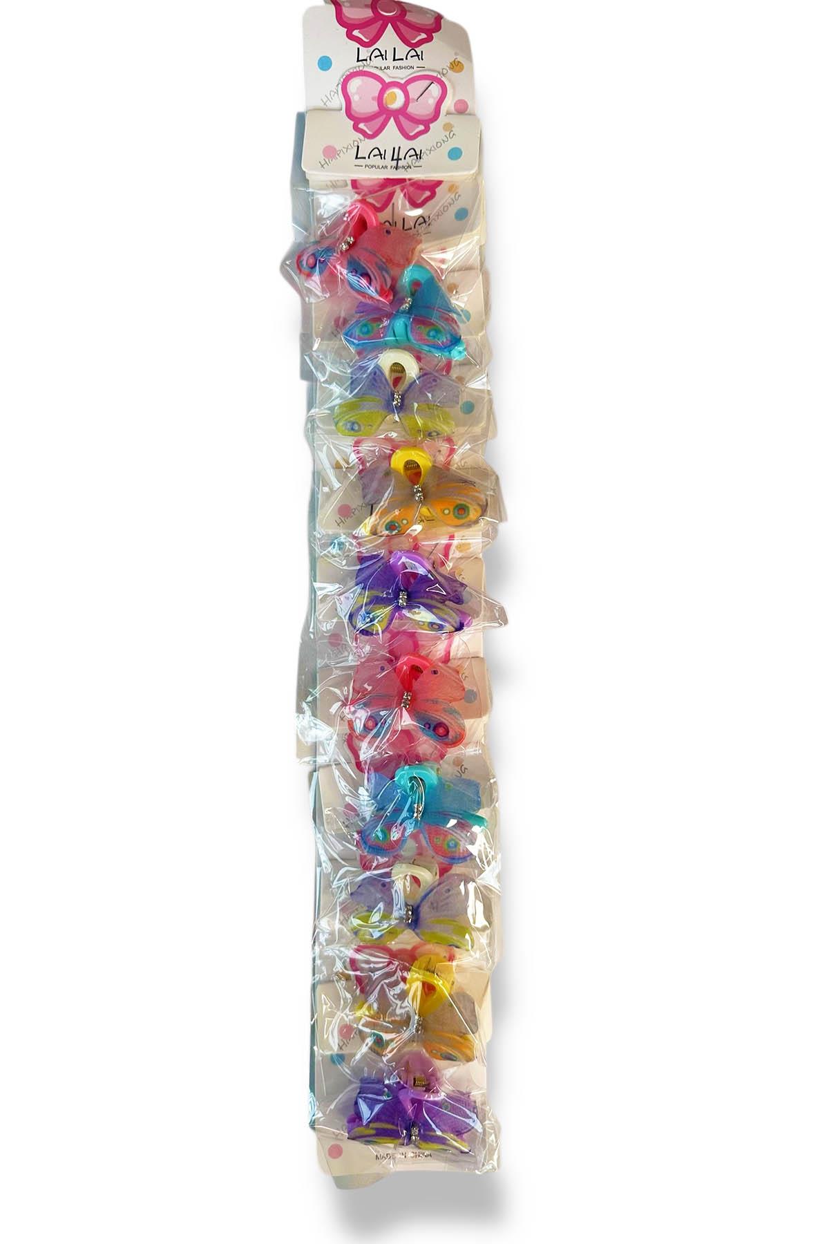 10lu Karışık Renk Kelebek Figürlü Mini Mandal Lastik Toka Set