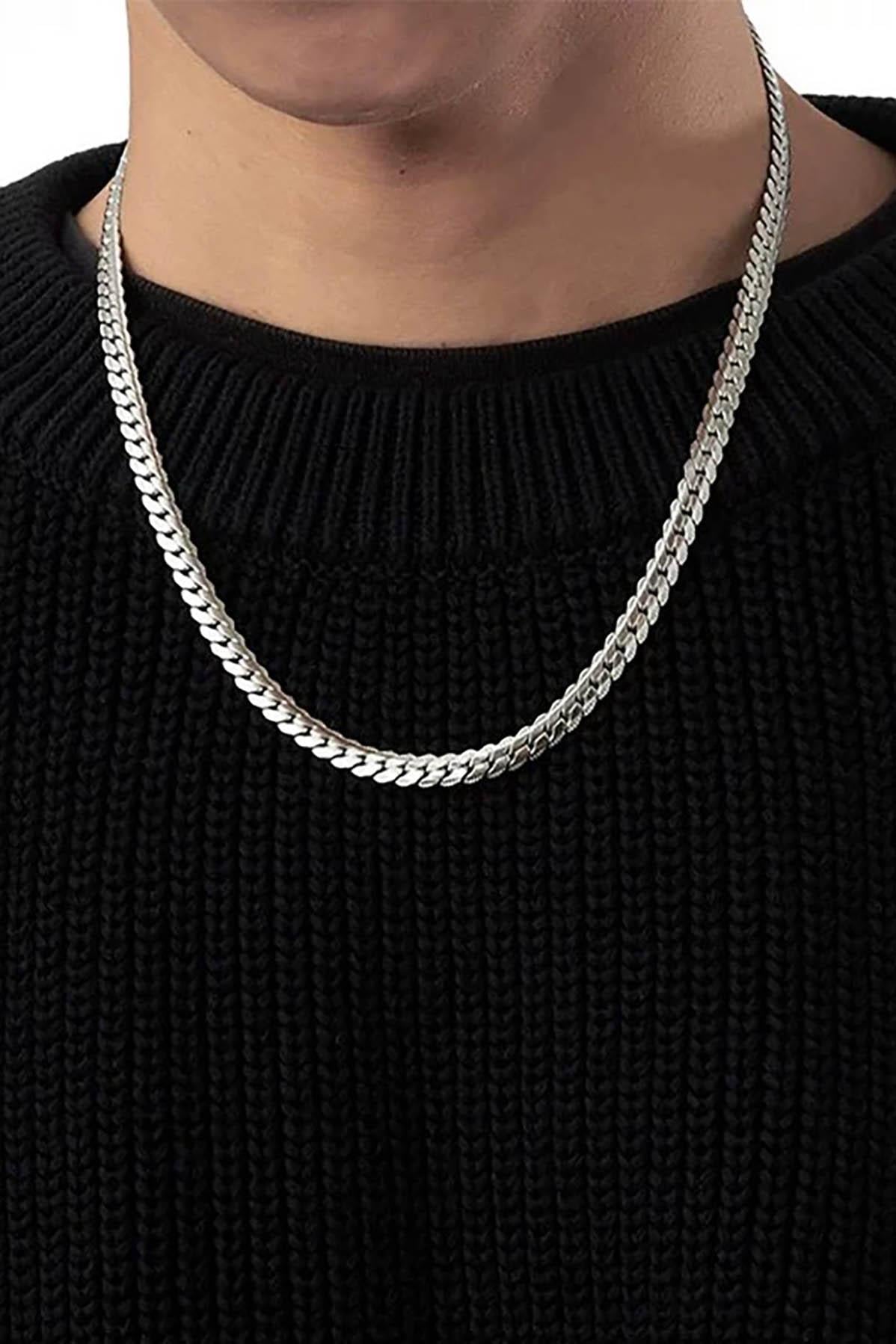 Gümüş Renk Unisex Zincir Çelik Kolye