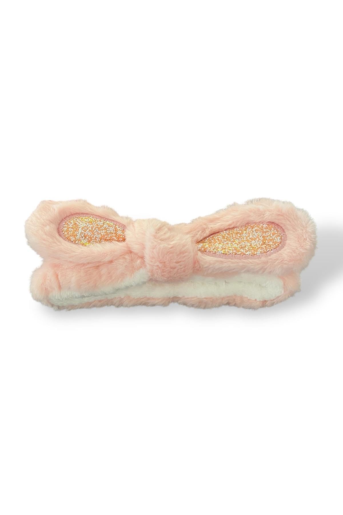 Pembe Renk Kulak Detaylı Peluş Saç Bandı
