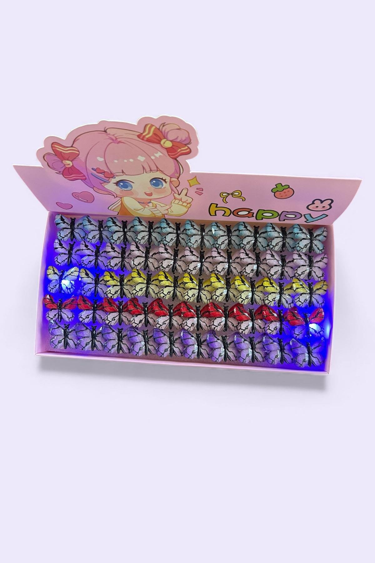 50 Adet Kelebek Figürlü Işıklı Yüzük Set