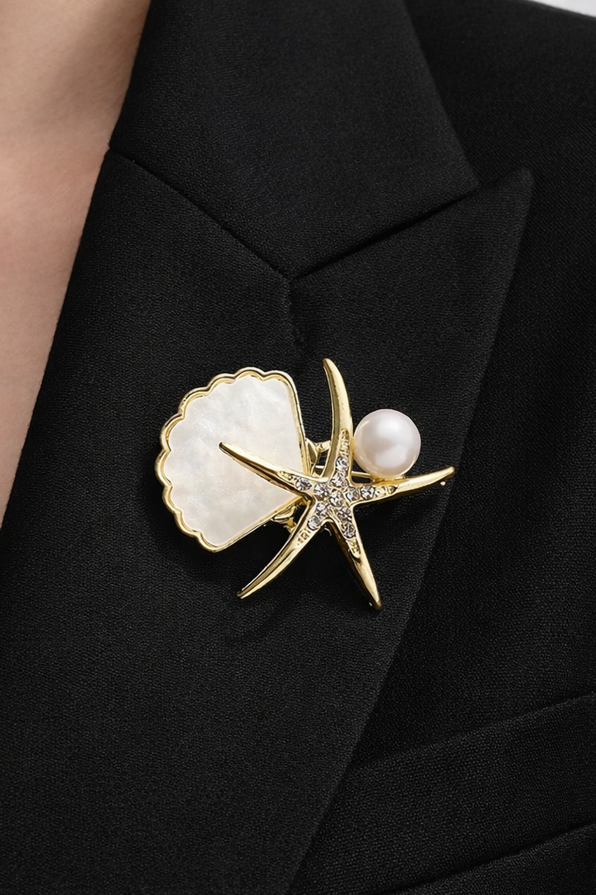 Deniz Yıldızı Figürlü Taşlı Broş