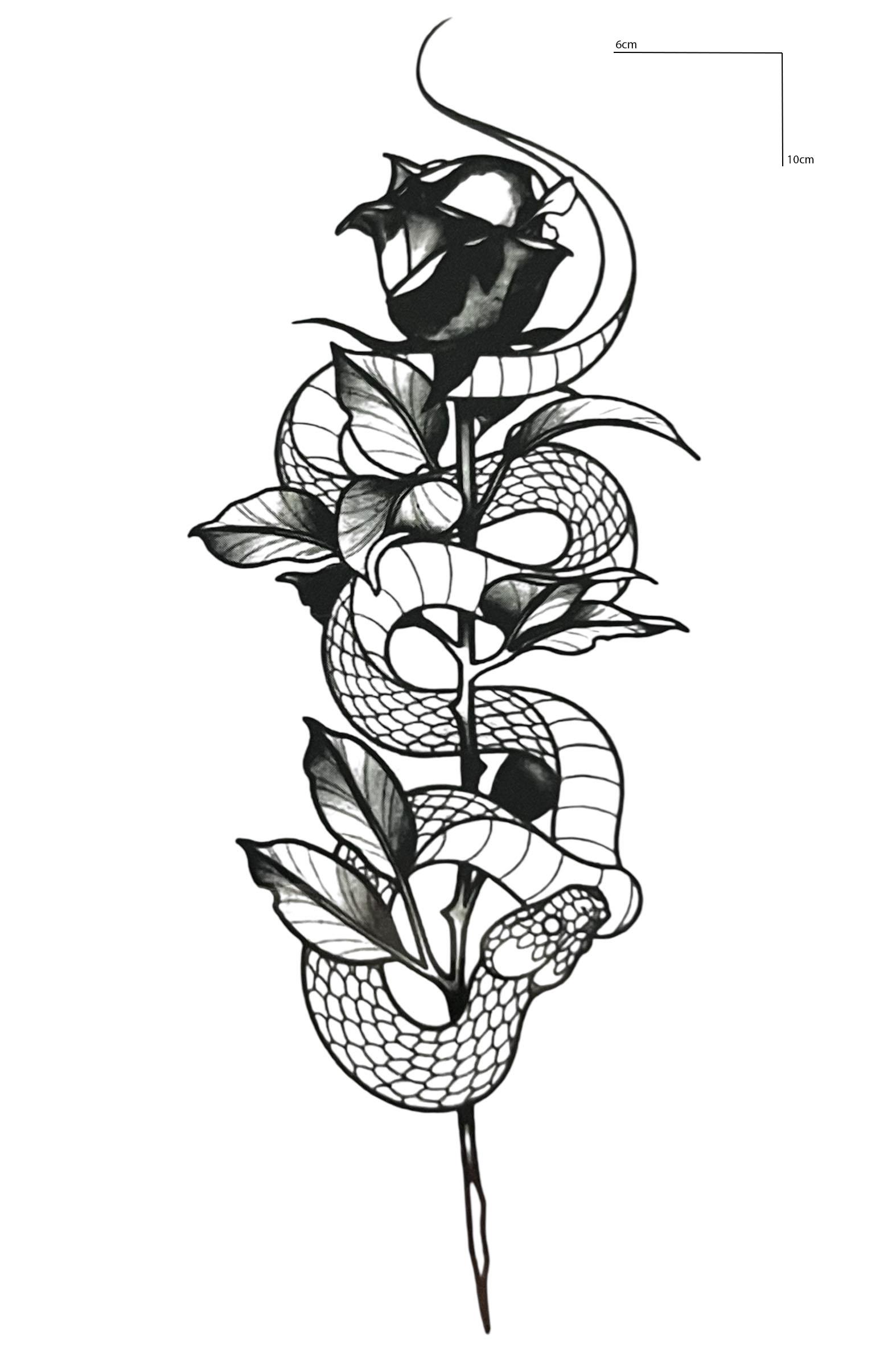 Geçici Gül Ve Yılan Figürlü Mini Dövme Tattoo
