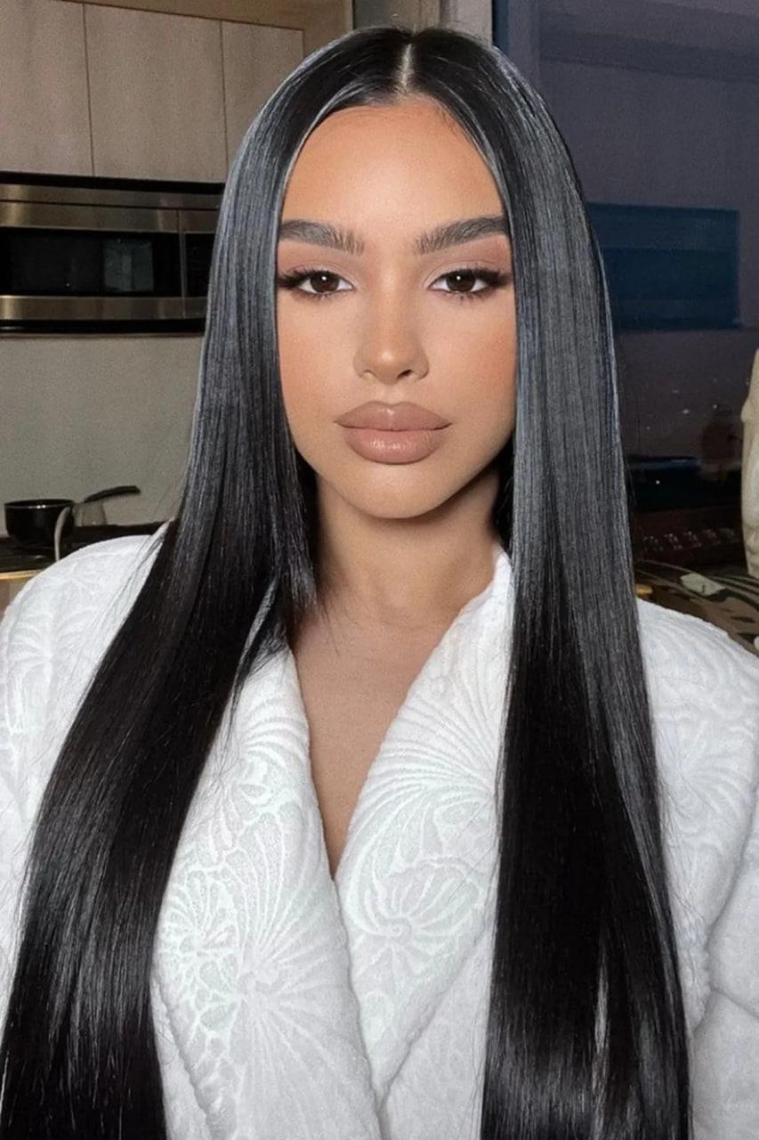 Isıya Dayanıklı Yarımay Çıt Çıt Saç - 1B - Siyah - Düz - 60 Cm - 110 Gr (Zeynep)