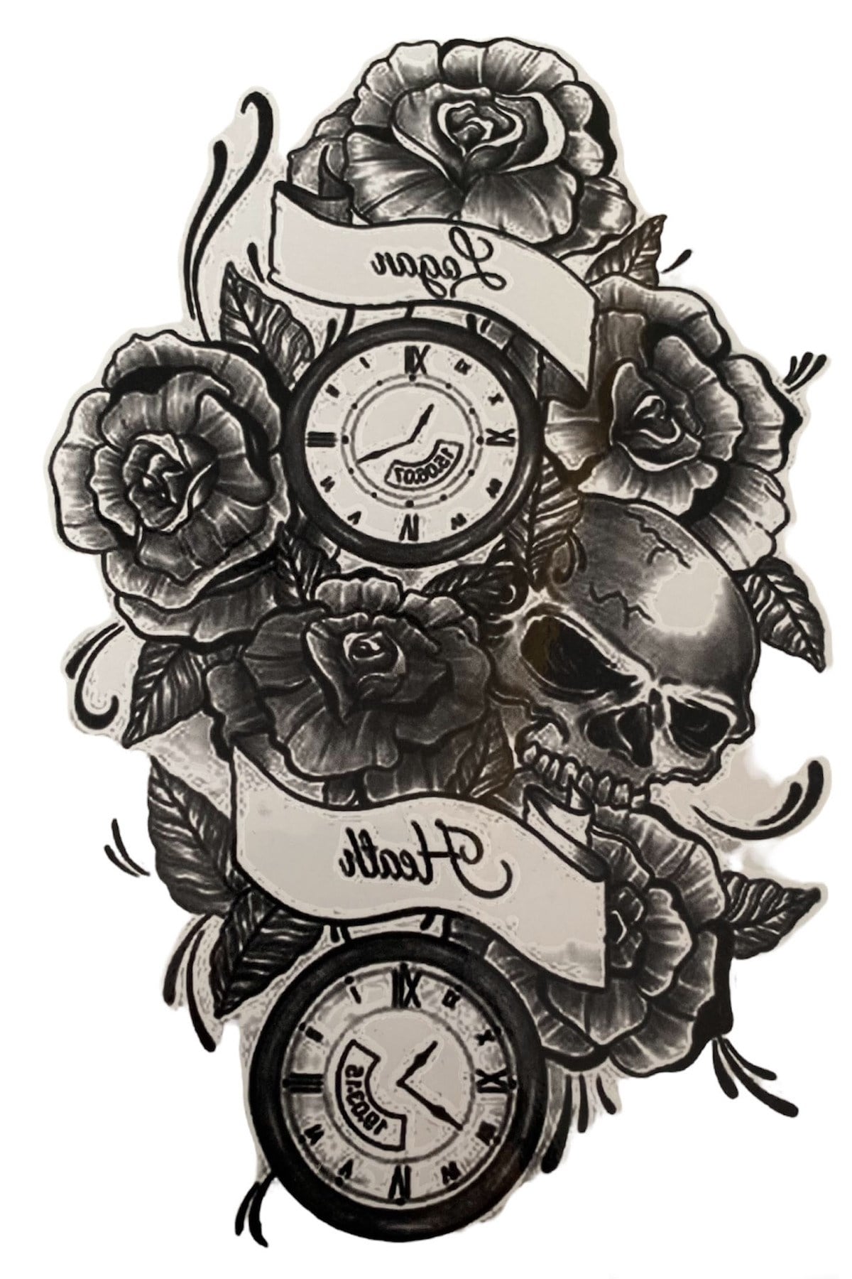 Gül Ve Kurukafa Büyük Geçici Dövme Tattoo