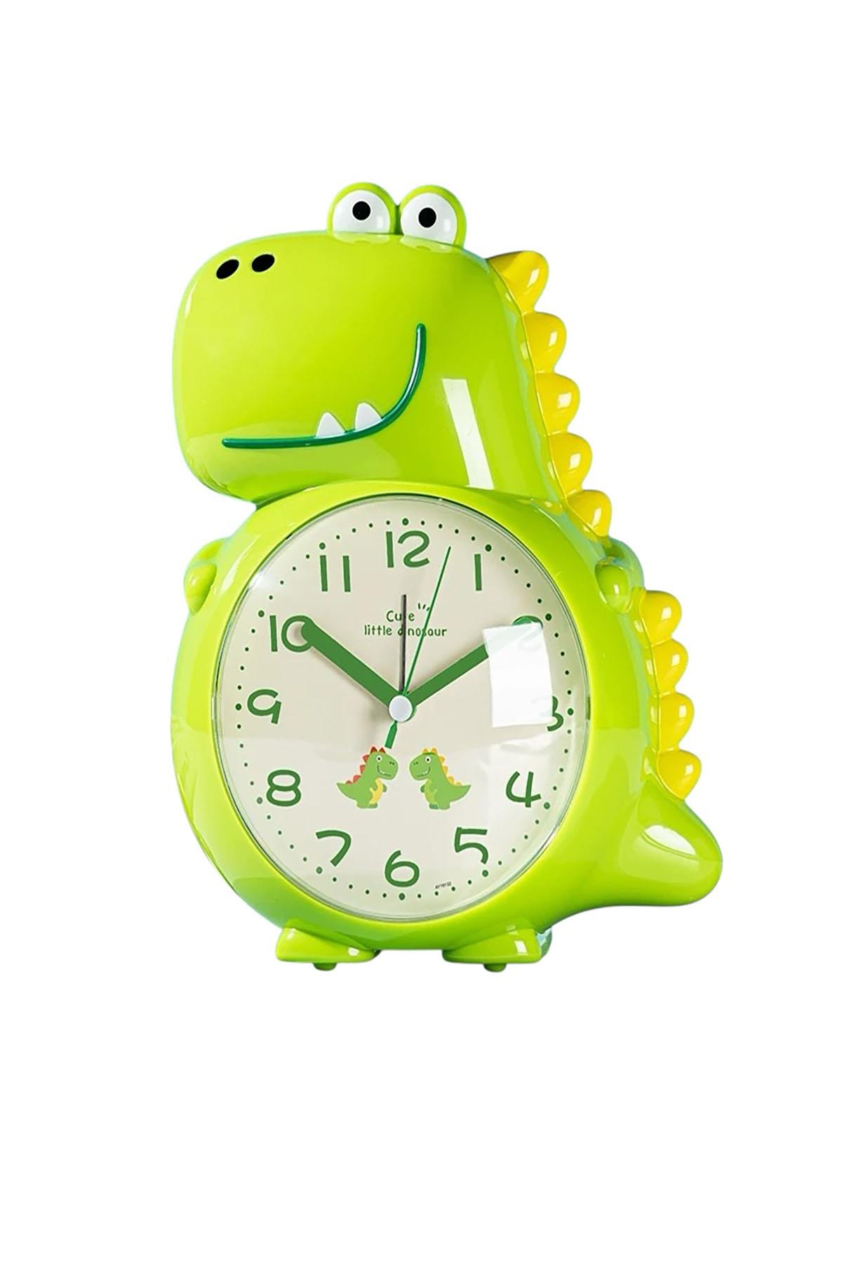 Yeşili Renk Dinazor Figürlü Dekoratif Alarmlı Masa Saati