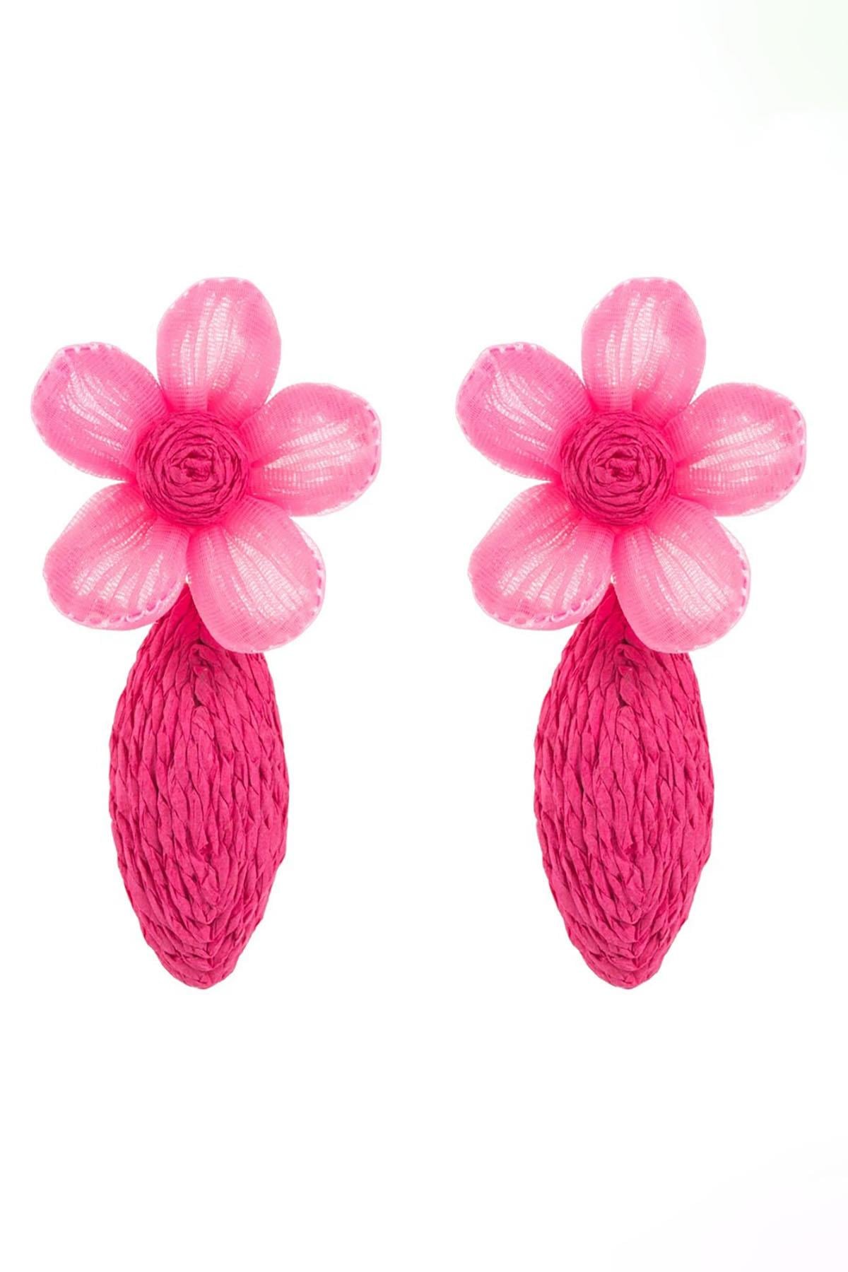 Pembe Renk Çiçek Figürlü Küpe (Çift)