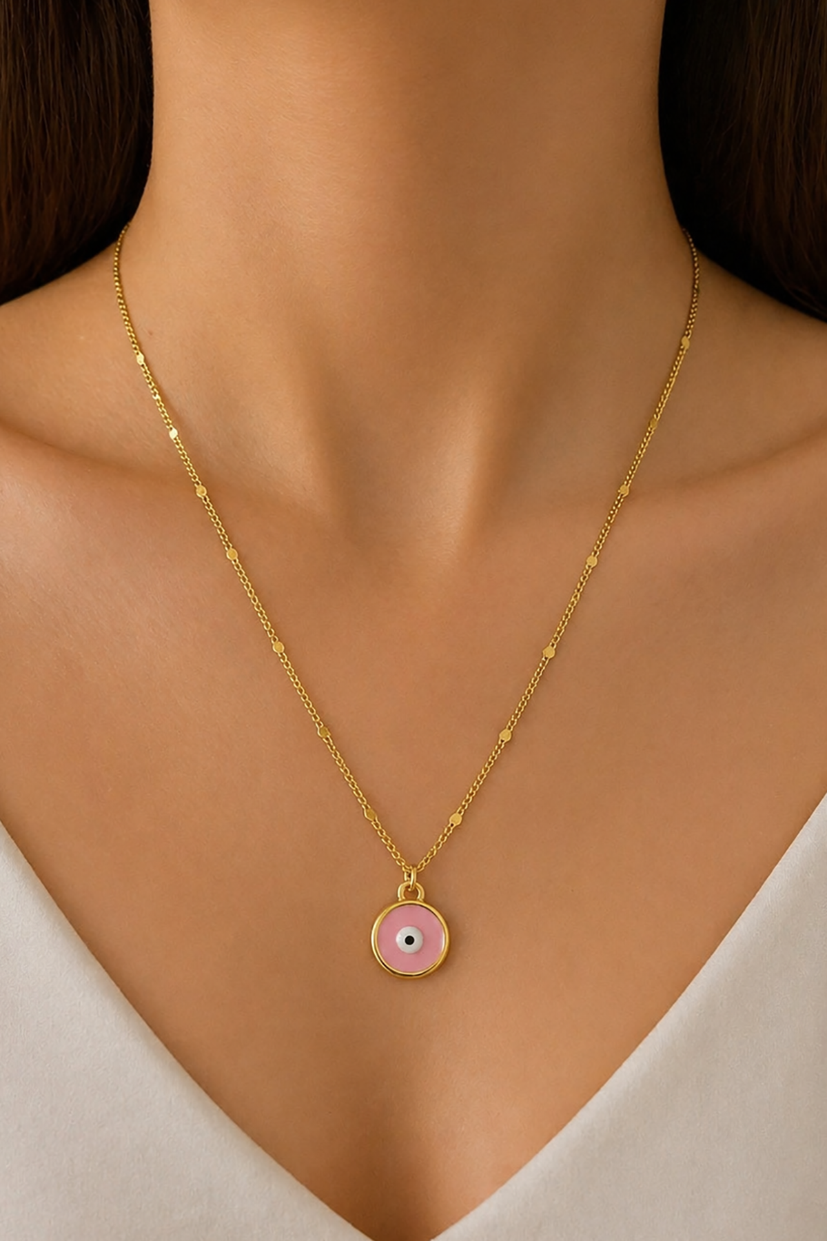 Altın Renk Göz Figürlü Çelik Kolye