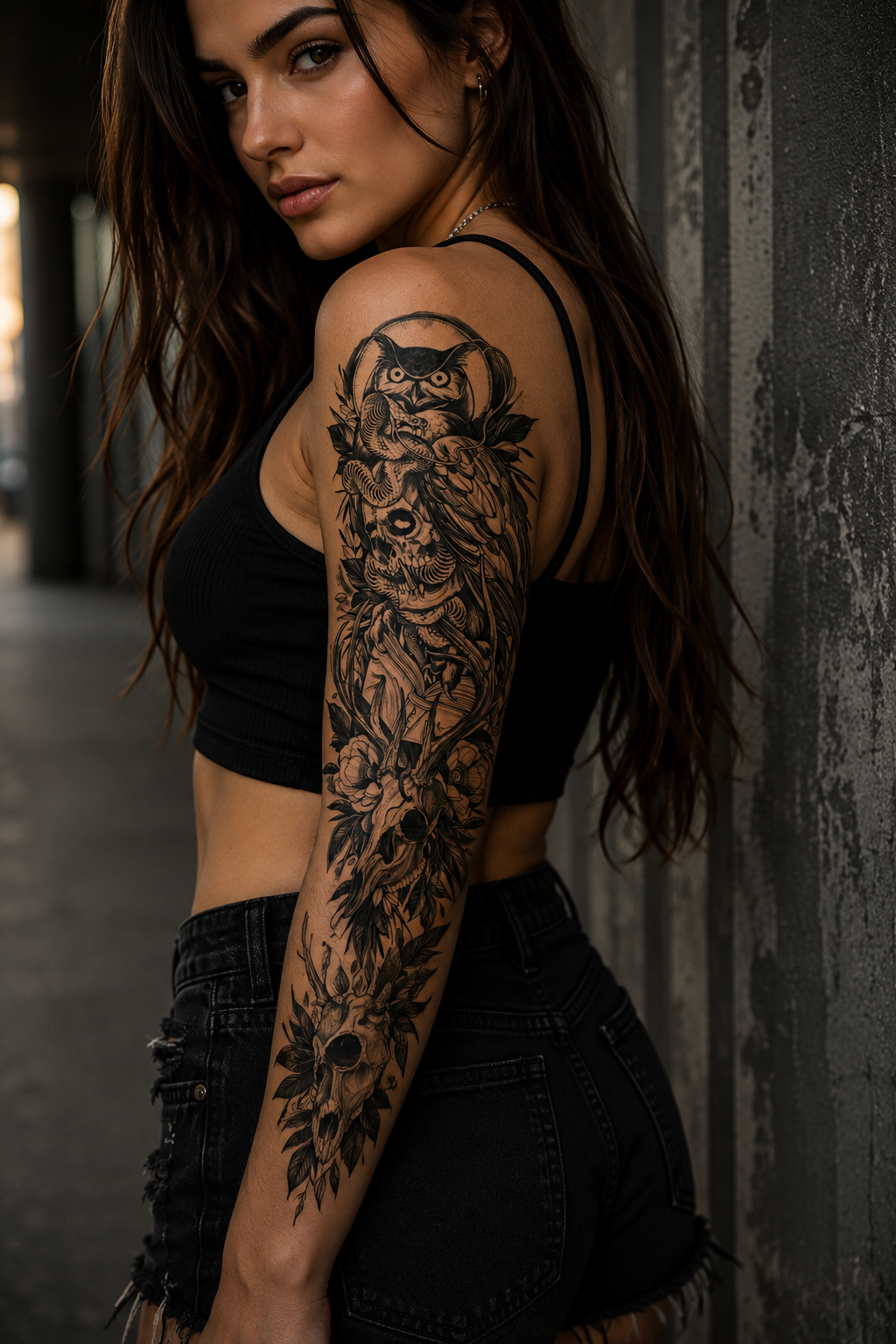 Baykuş Ve Kurukafa Geçici Dövme Tattoo