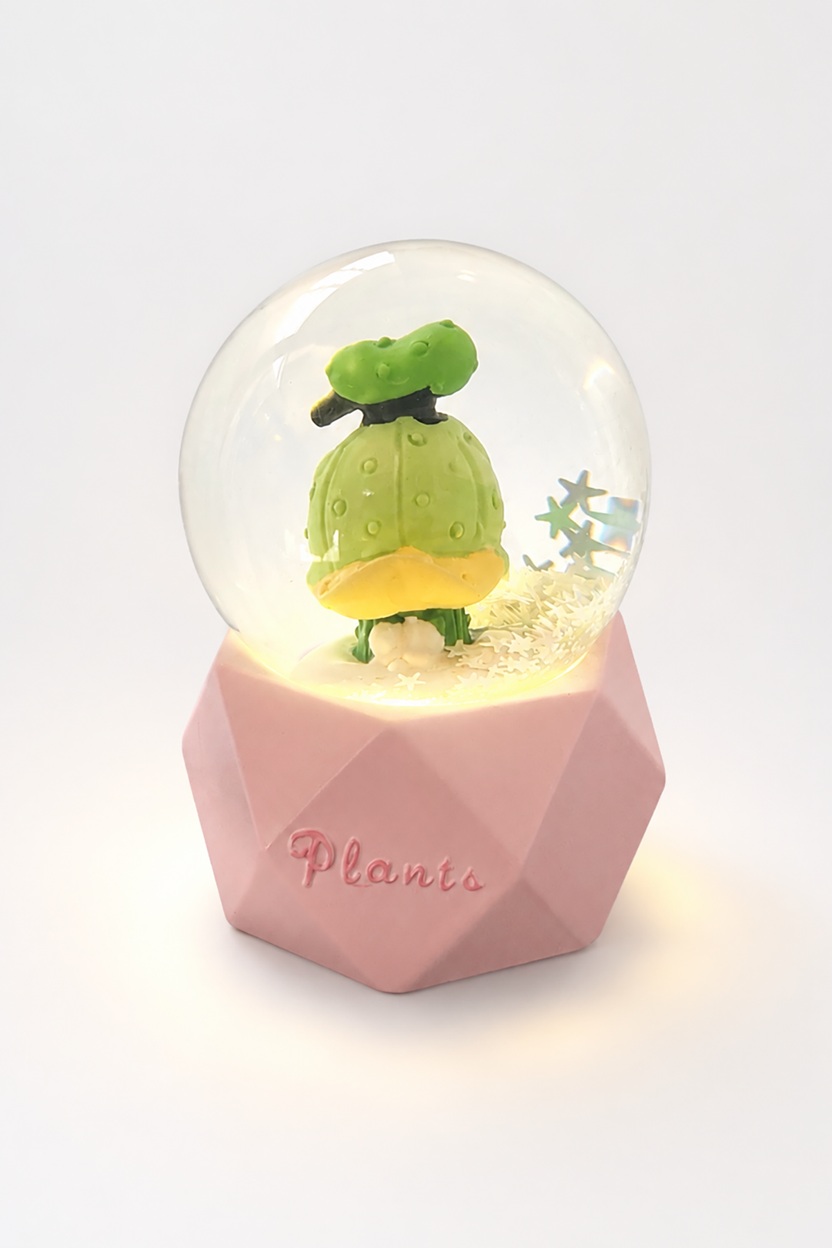 Pembe Renk Kaktüs Figürlü Işıklı Mini Kar Küresi