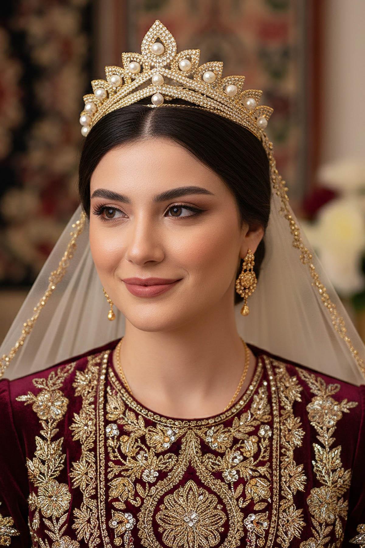 Zirkon Taşlı Gelin/Kına/Nişan/Söz Tasarım Taç