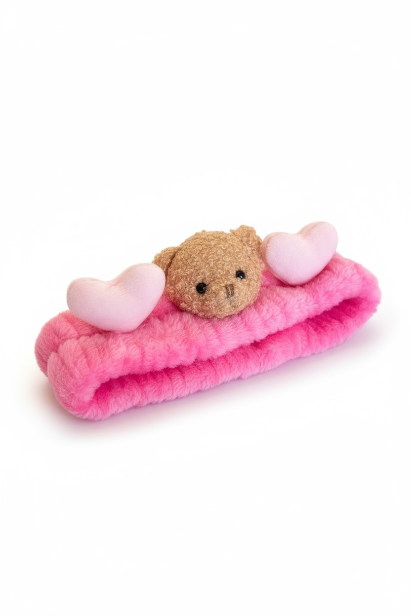 Pembe Renk Ayıcık Figürlü Peluş Saç Bandı