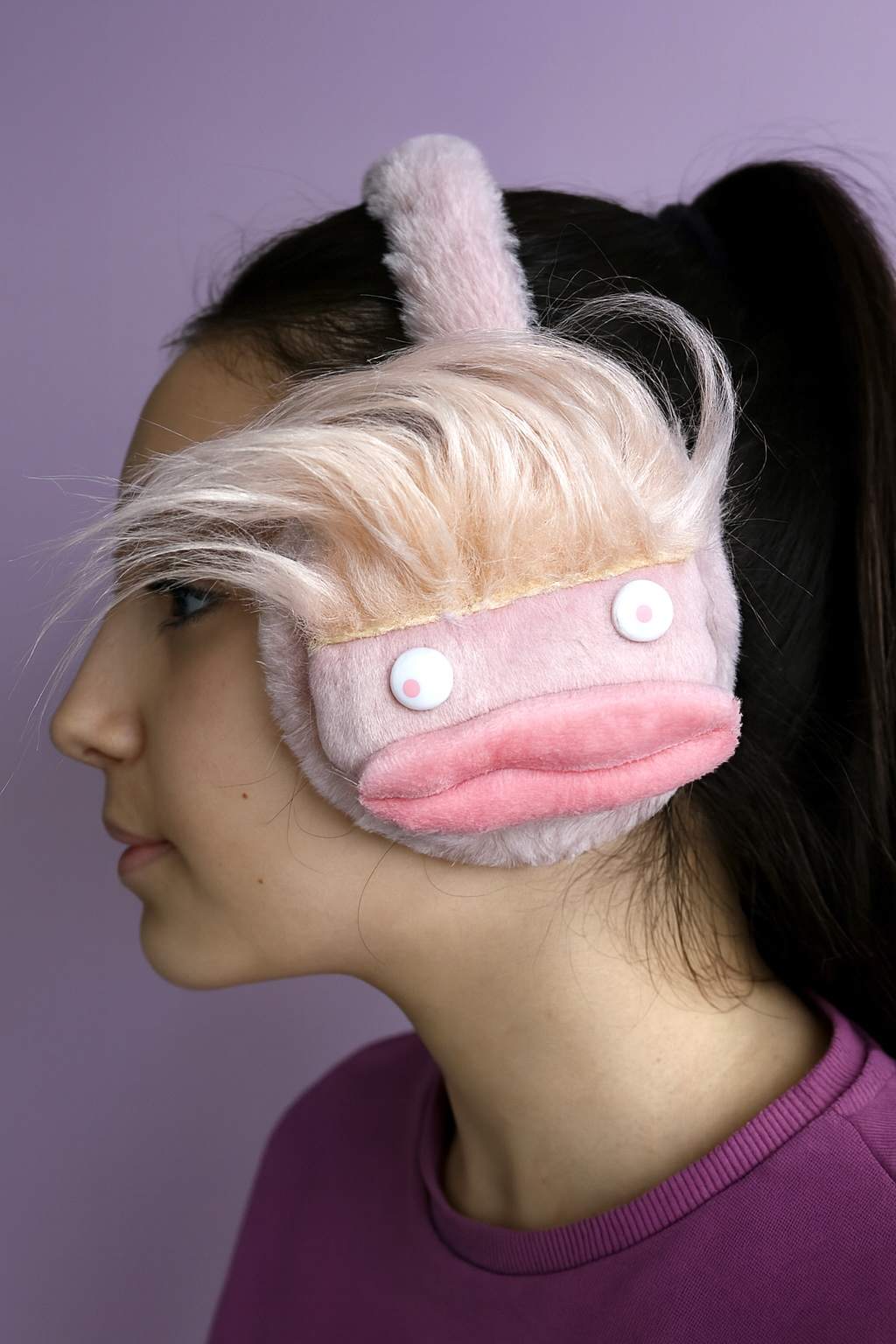 Koyu Pembe Renk Canavar Figürlü Peluş Kulaklık
