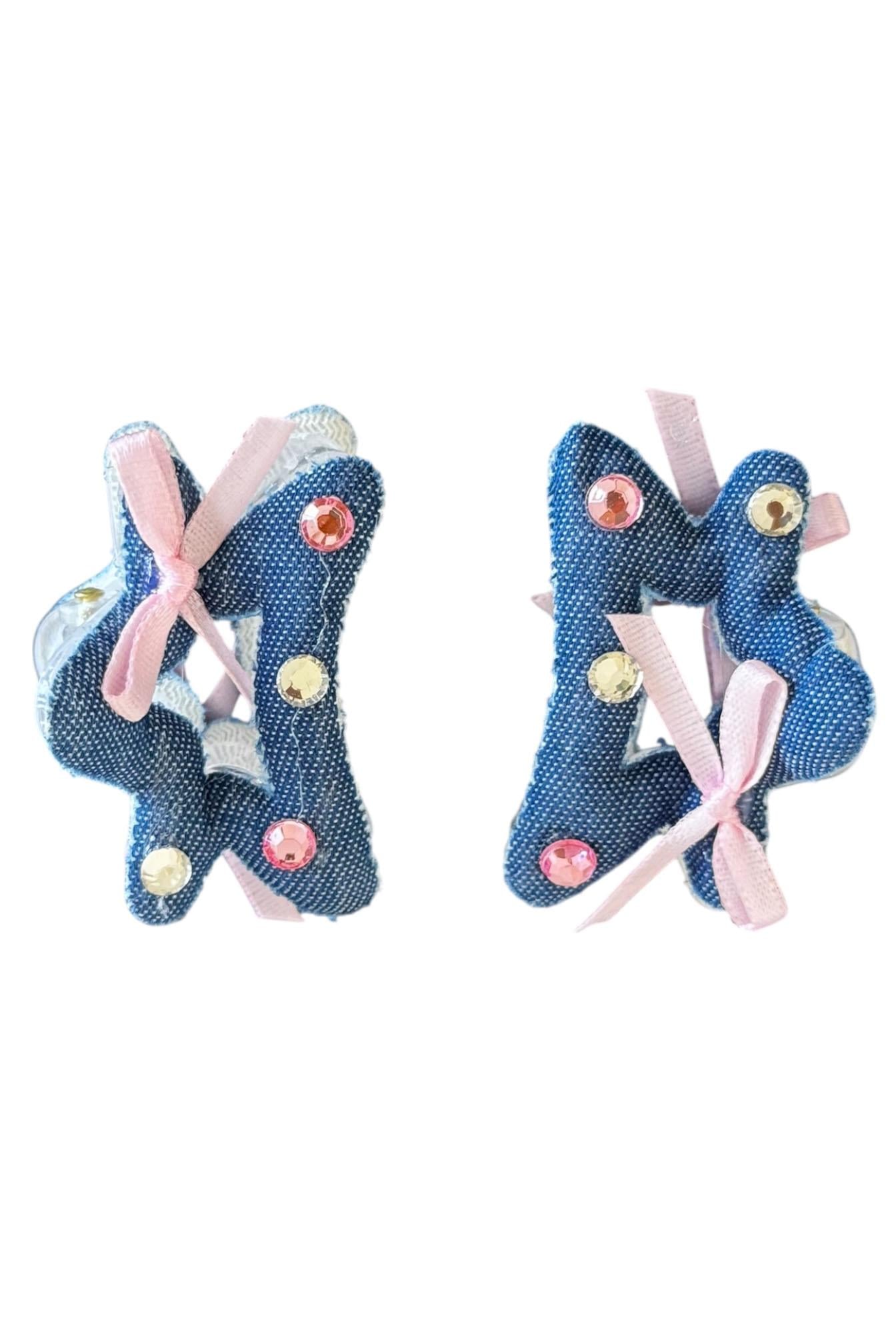 Mavi Ve Pembe Renk Karışık Figürlü Taşlı İkili Mini Mandal Toka Set