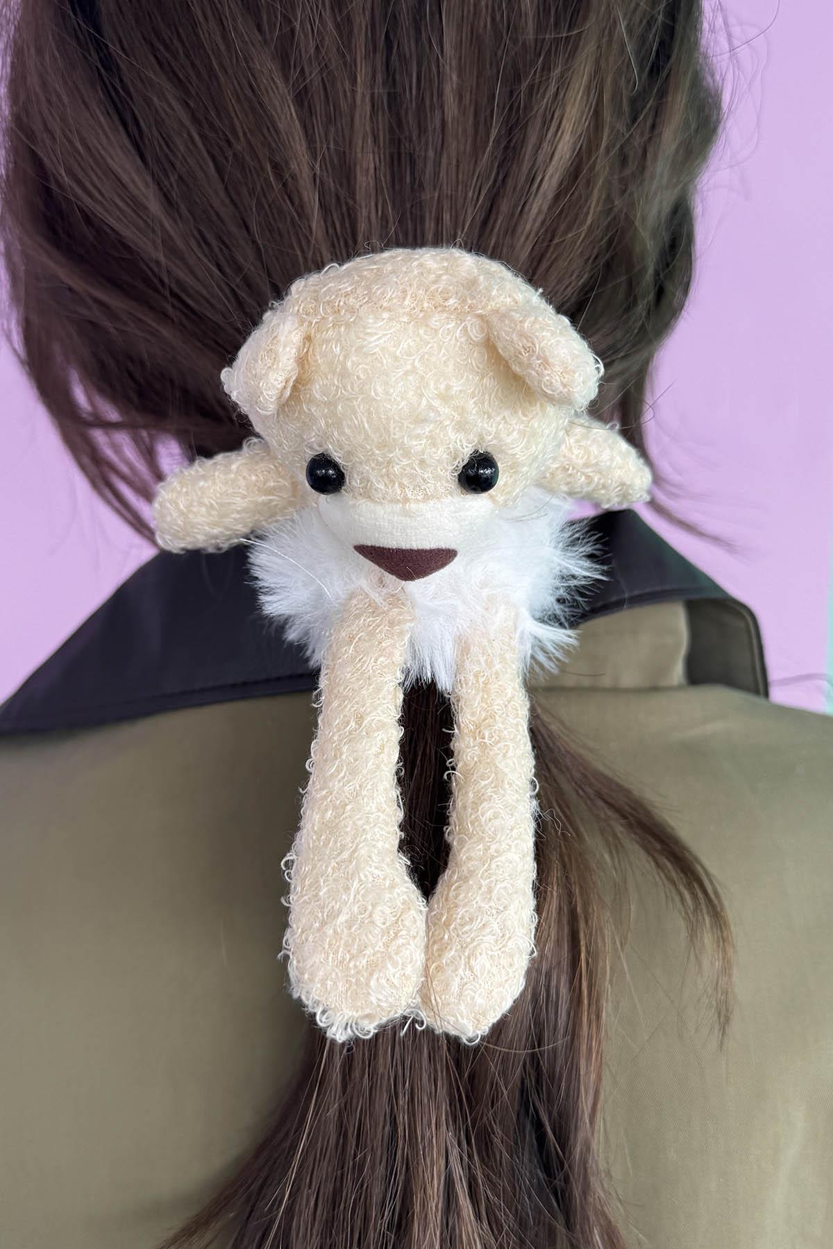 Beyaz Renk Ayıcık Figürlü Peluş Simit Toka