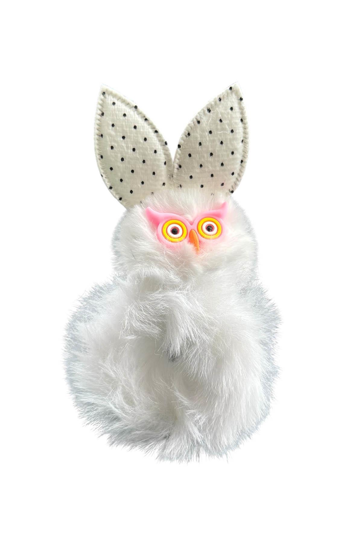 Beyaz Renk Baykuş Figürlü Peluş Simit Toka