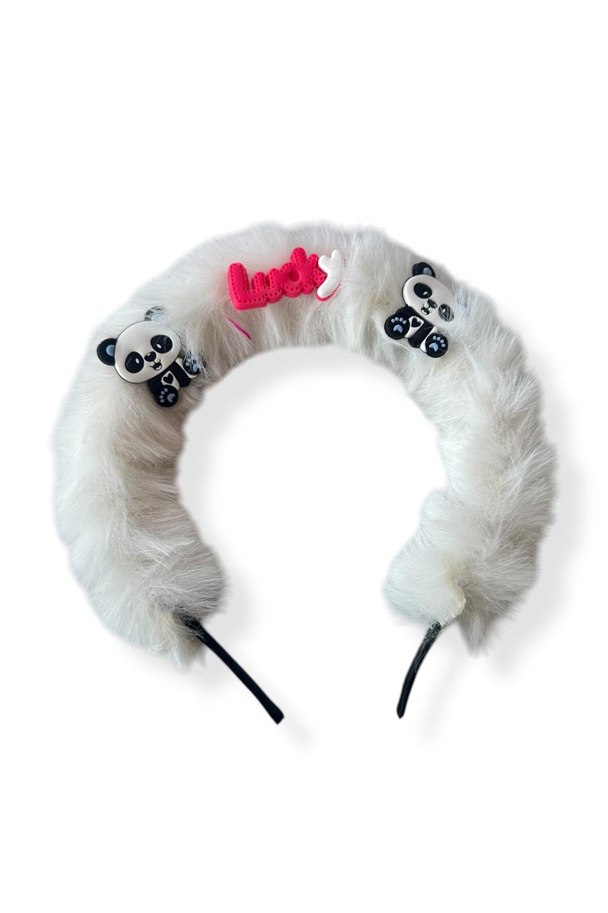 Beyaz Renk Panda Figürlü Peluş Taç