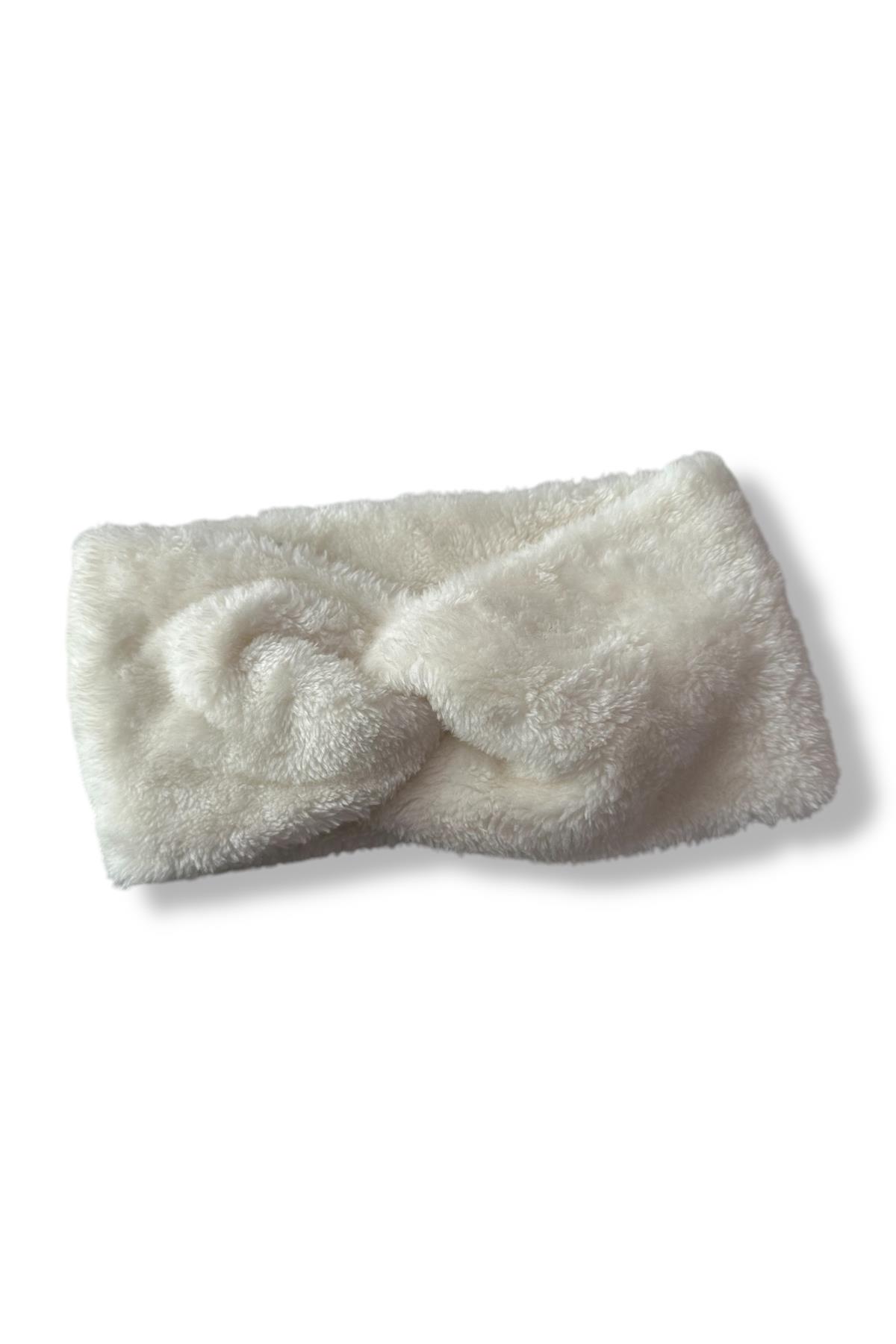 Beyaz Renk Peluş Havlu Saç Bandı