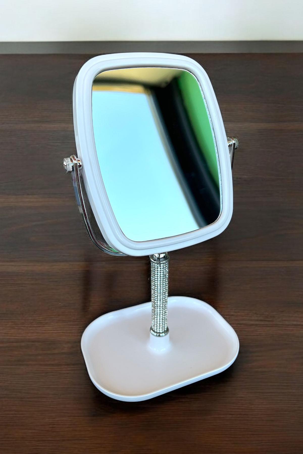 Beyaz Renk Takı Standlı Dönebilen Masa Aynası