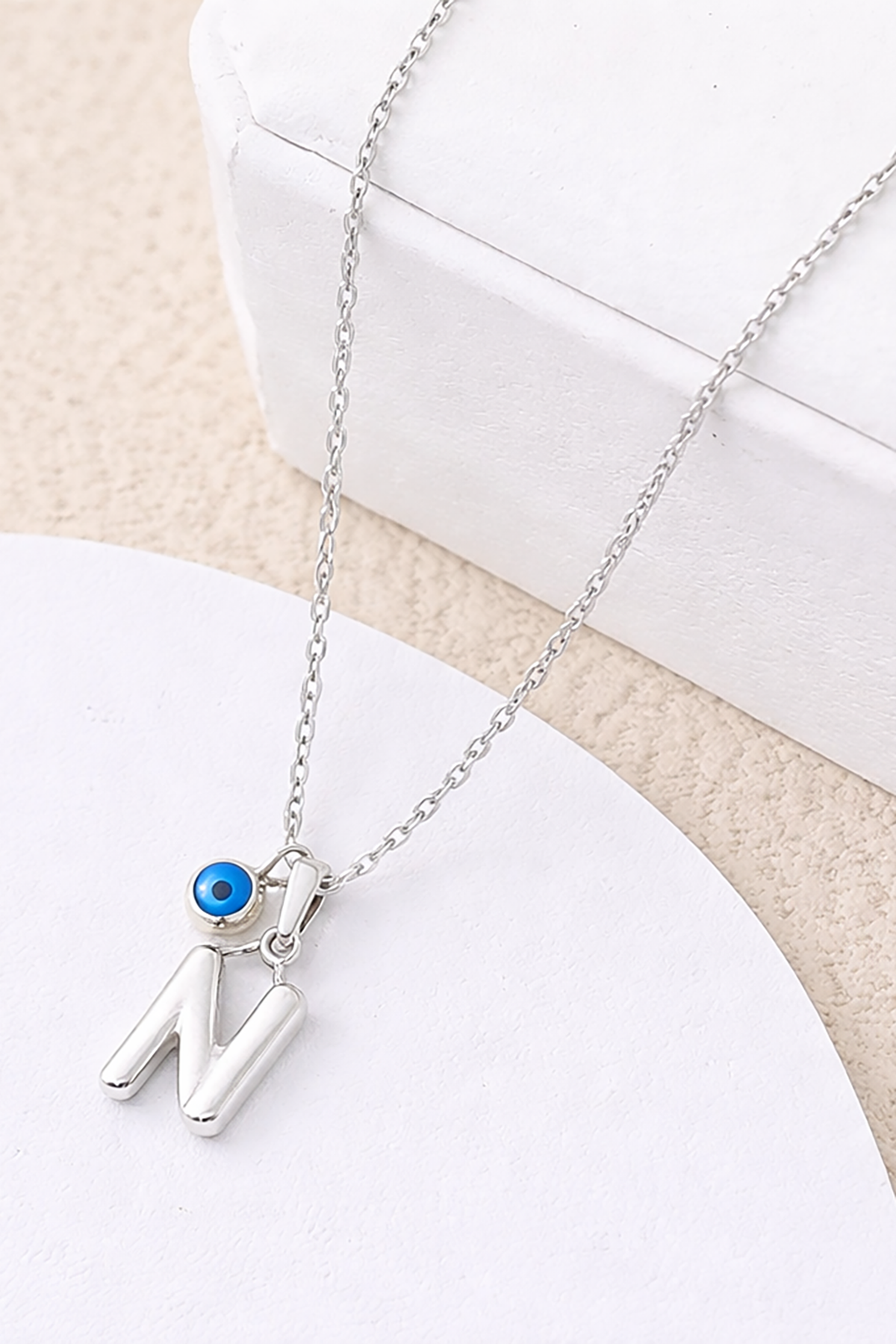 Gümüş Renk N Harf Çelik Kolye