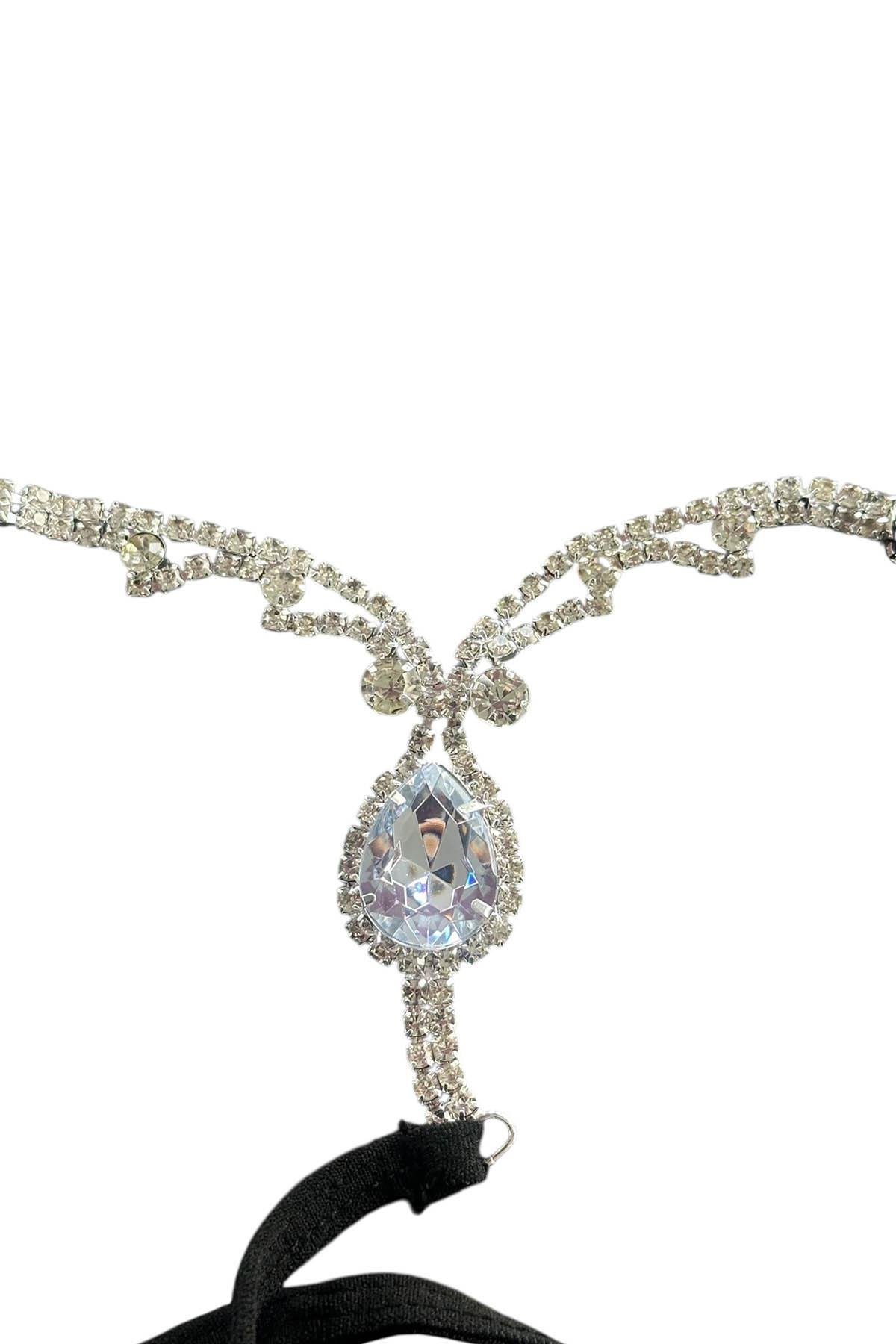 Siyah Renk Taş Detaylı Tanga