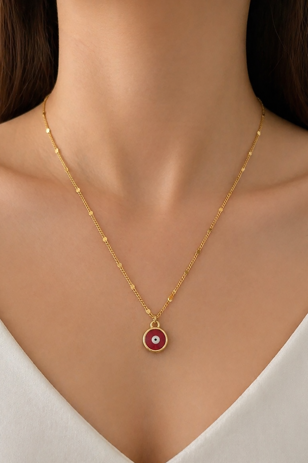 Altın Renk Göz Figürlü Çelik Kolye