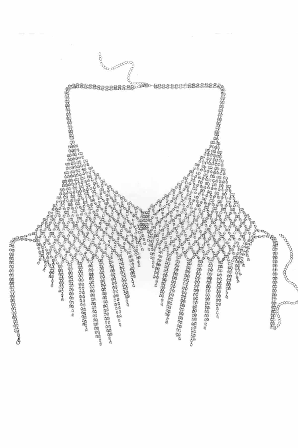 Gümüş Renk Taş Detaylı Bikini Üstü /Bralet /Vücut Aksesuarı