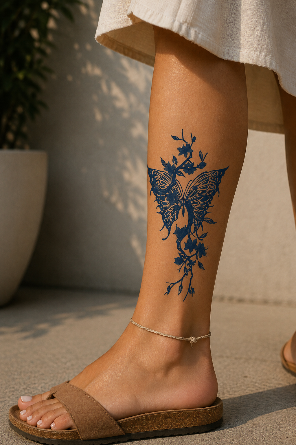 Kelebek Ve Dal Sonradan Kararan Yarı Kalıcı Geçici Dövme Tattoo