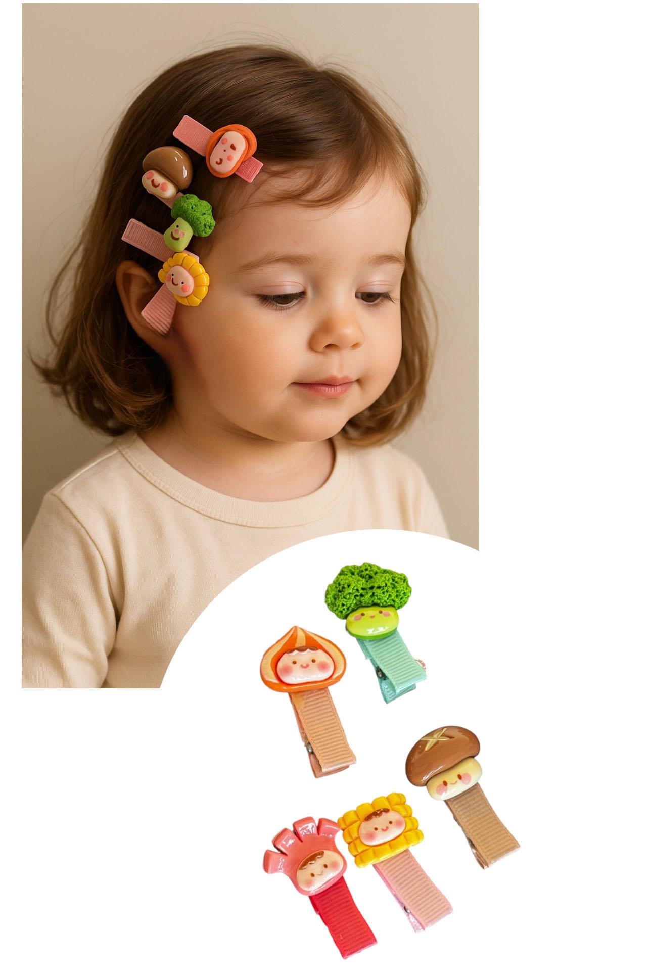 5li Karışık Renk Sebze Figürlü Yan Toka Set