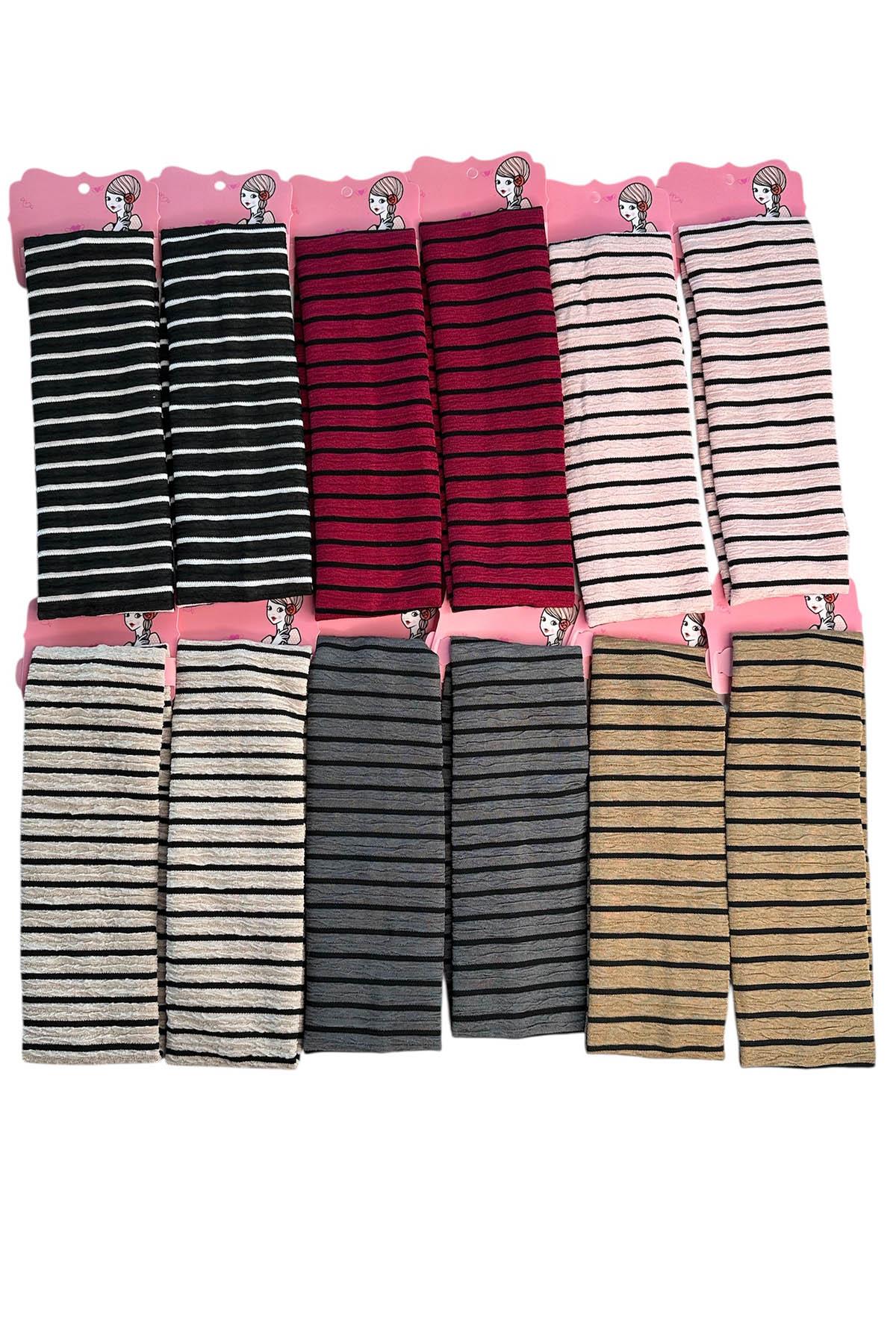 12li Karışık Renk Çizgi Detaylı Saç Bandı