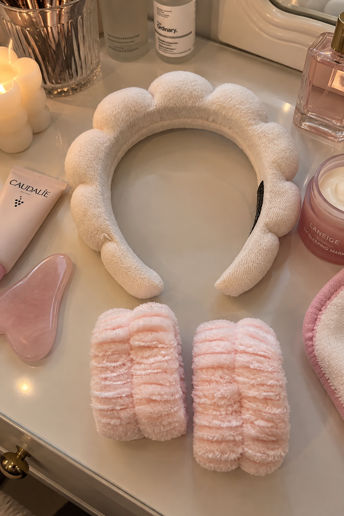 Pudra Renk Spa Taç Ve Peluş Su Emici Havlu Bileklik Set
