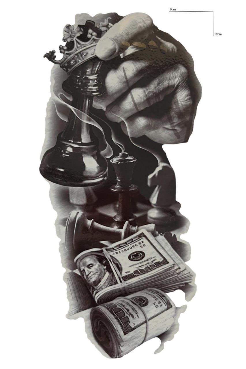 Geçici Satranç Ve Dolar Figürlü Dövme Tattoo
