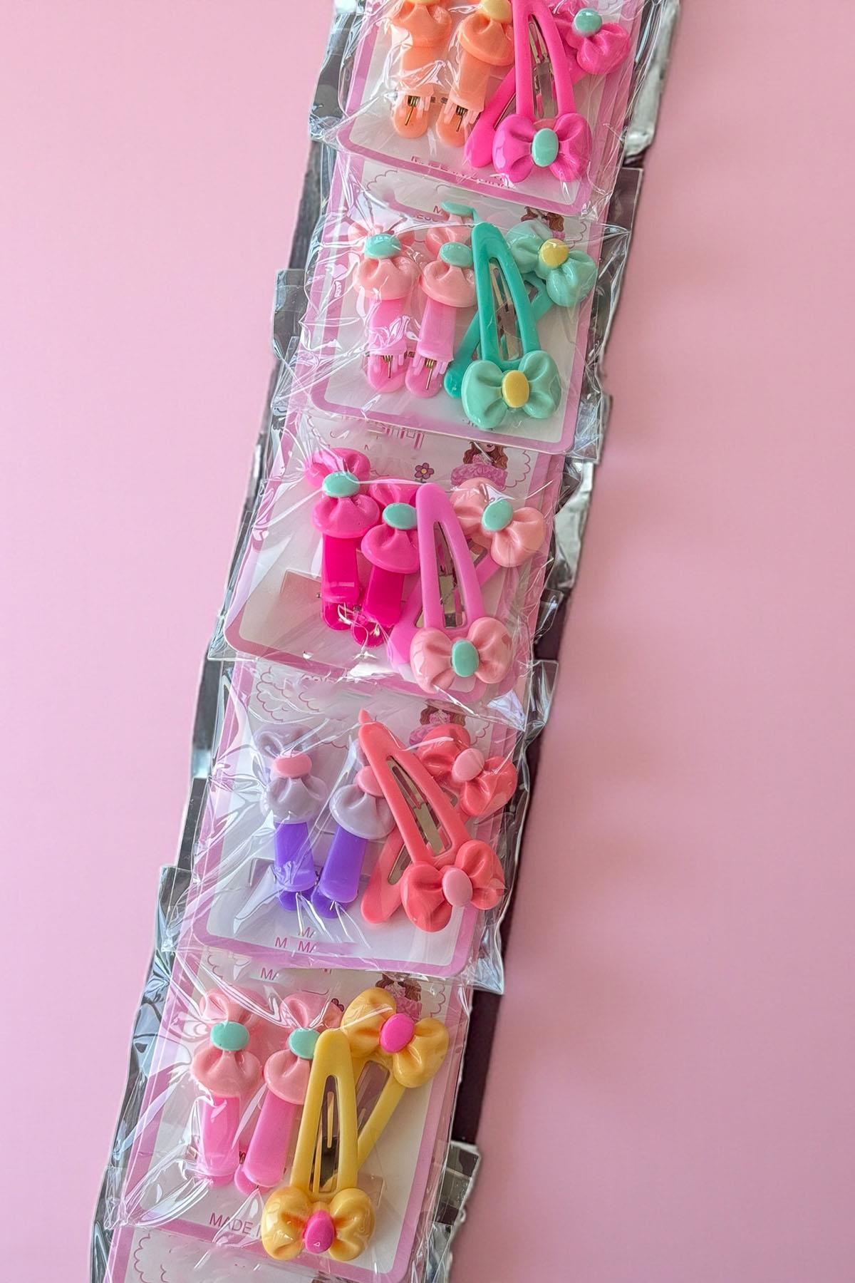 6lı Karışık Renk Kurdele Figürlü Yan Toka Set 