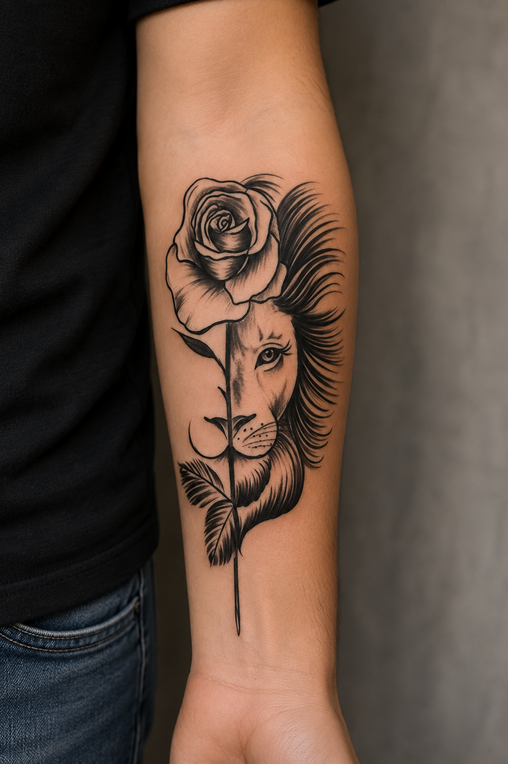 Aslan ve Gül Geçici Dövme Tattoo