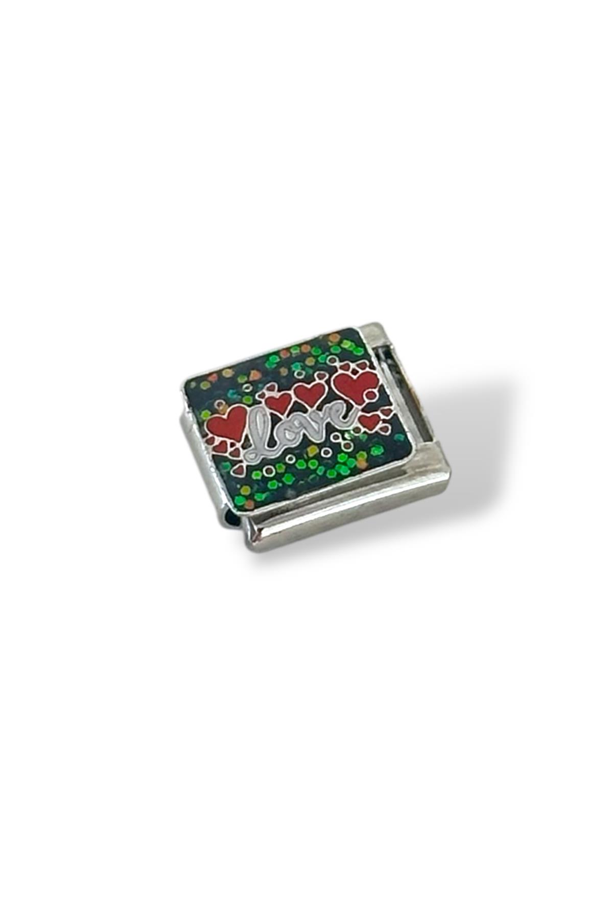 Gümüş Renk Love Yazılı Çelik Nomination Charm (Tek)