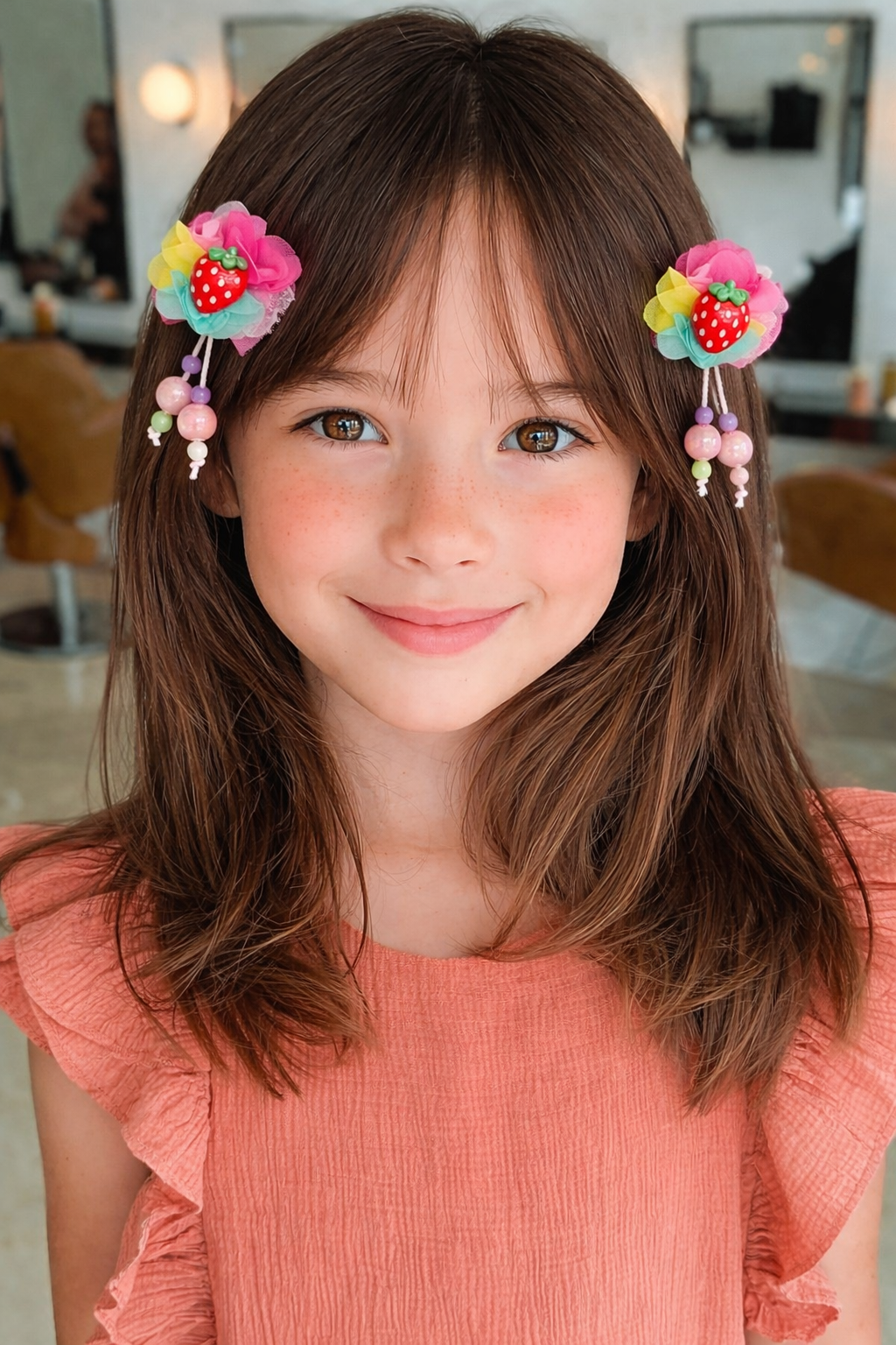 Pembe Renk Çilek Figürlü Boncuk Detaylı 2li Yan Toka Set