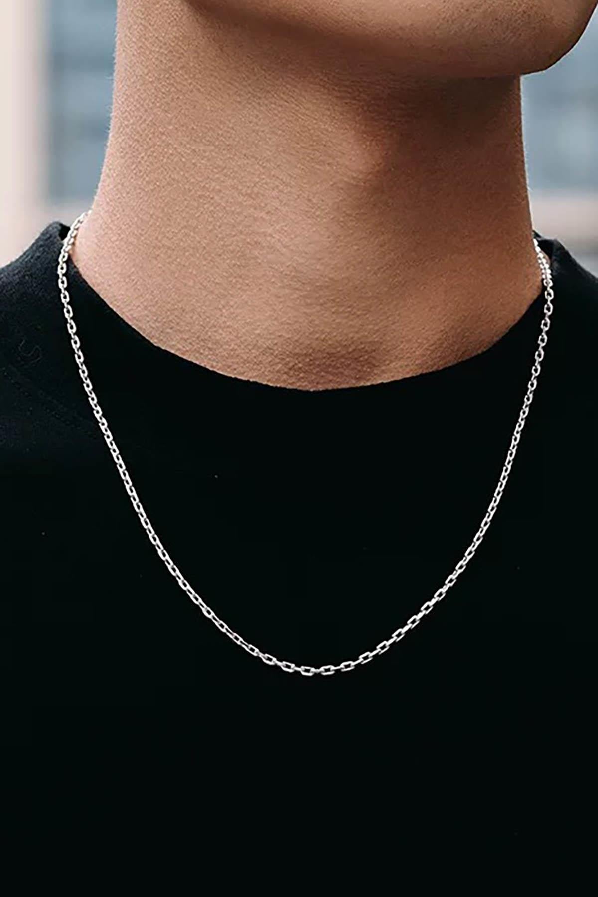 Gümüş Renk Unisex Çelik Zincir Kolye