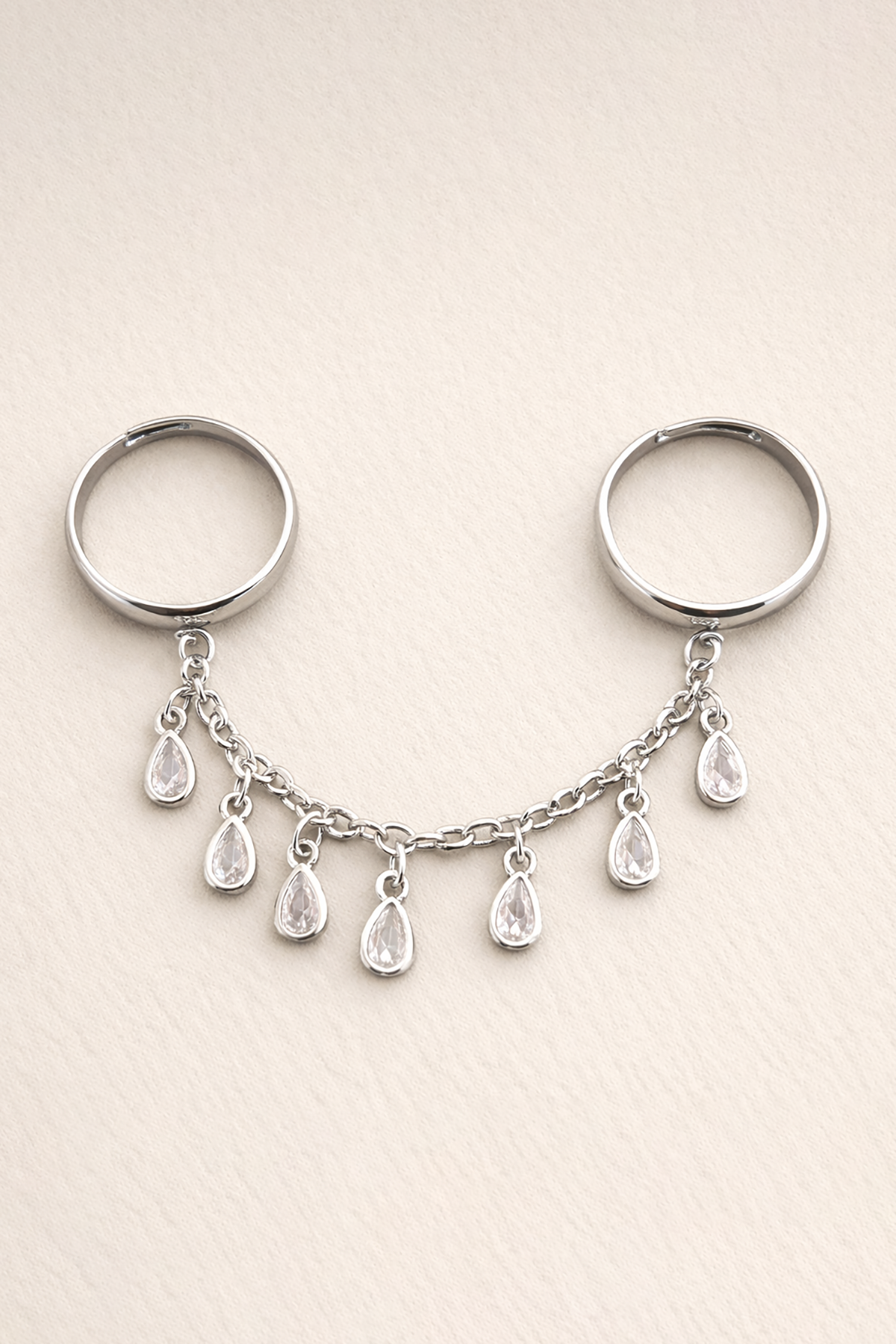 Gümüş Renk Taş Detaylı Sallantılı İkili Ayarlanabilir Yüzük