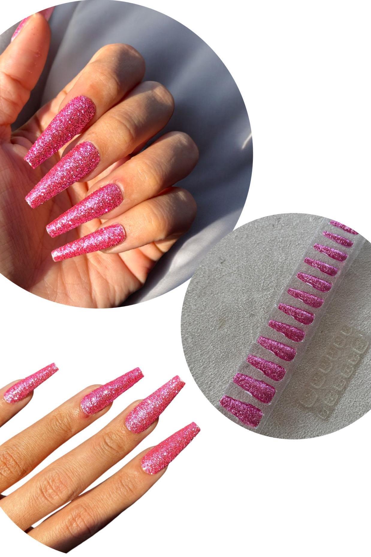 12li Pembe Renk Sim Detaylı Takma Tırnak 