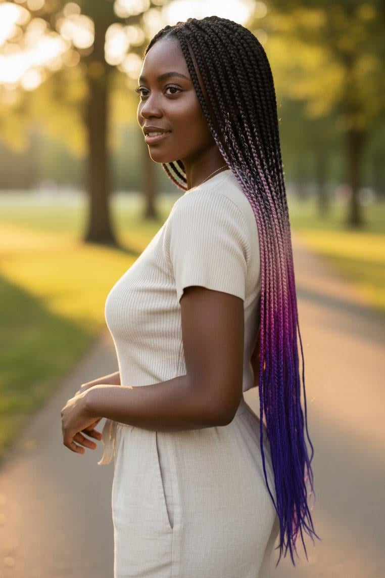 Siyah Üç Renk Ombreli Afrika Zenci Örgüsü Box Braid Sentetik Saç 60cm 100gr